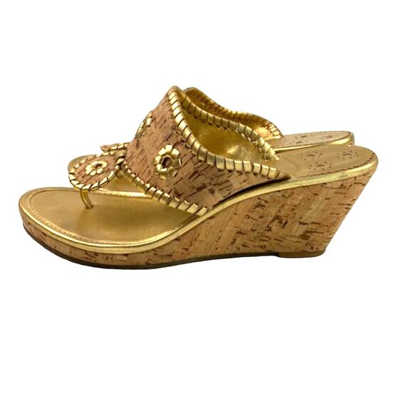 Jack Rogers Marbella Cork Wedge Sandals Size 7 Tan Gold - Picture 9 of 9